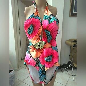 BNIP BY Clean Water FLORAL MULTI COLOR ONE PC. BATHING SUIT SZ LG PADS (NEW)